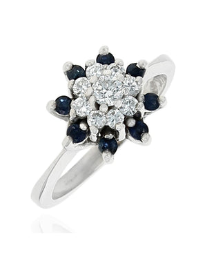 Diamond and Sapphire Halo Ring in Gold