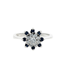 Diamond and Sapphire Halo Ring in Gold