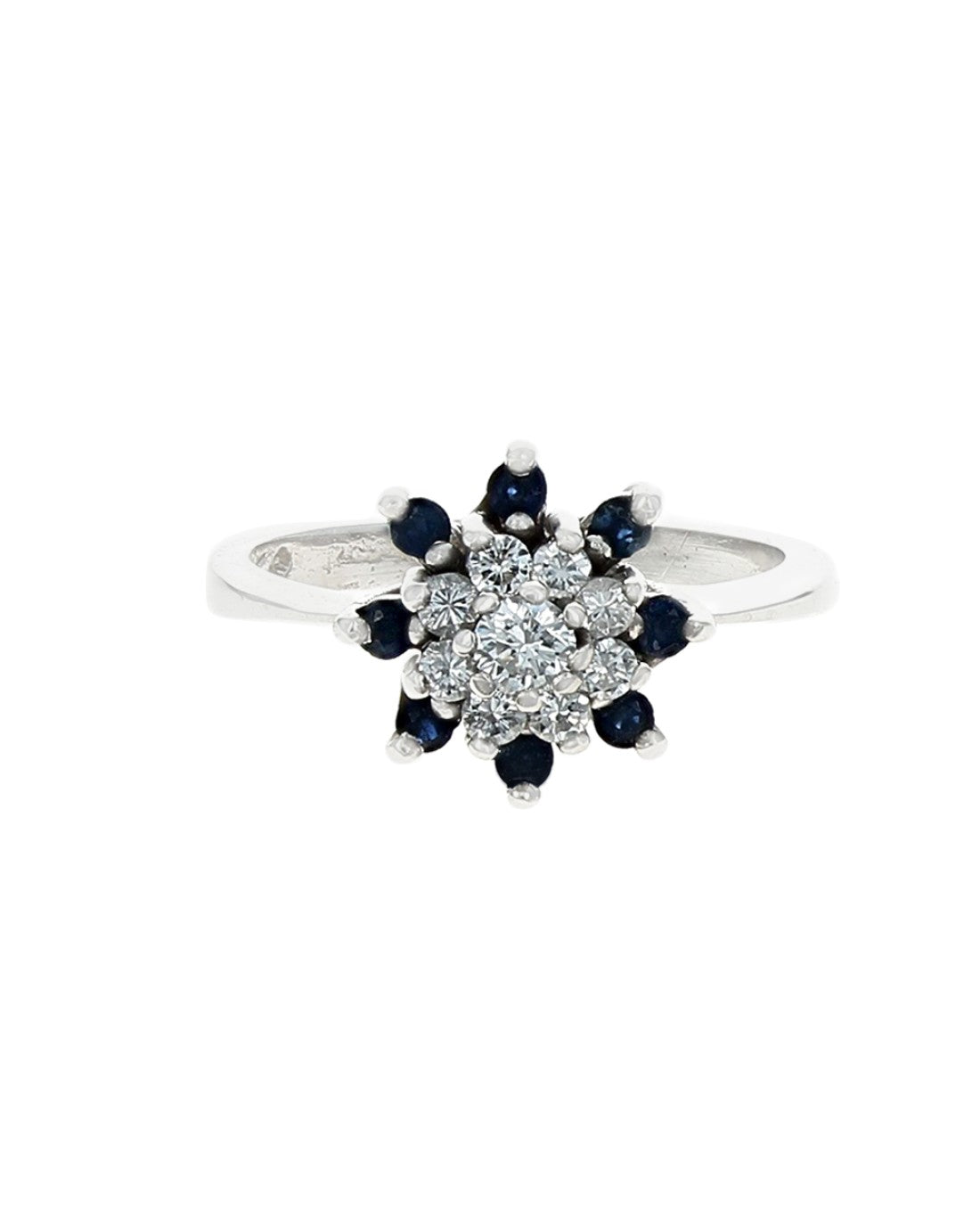 Diamond and Sapphire Halo Ring in Gold