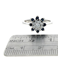 Diamond and Sapphire Halo Ring in Gold