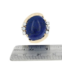 Lapis and Diamond Bypass Ring in Yellow Gold