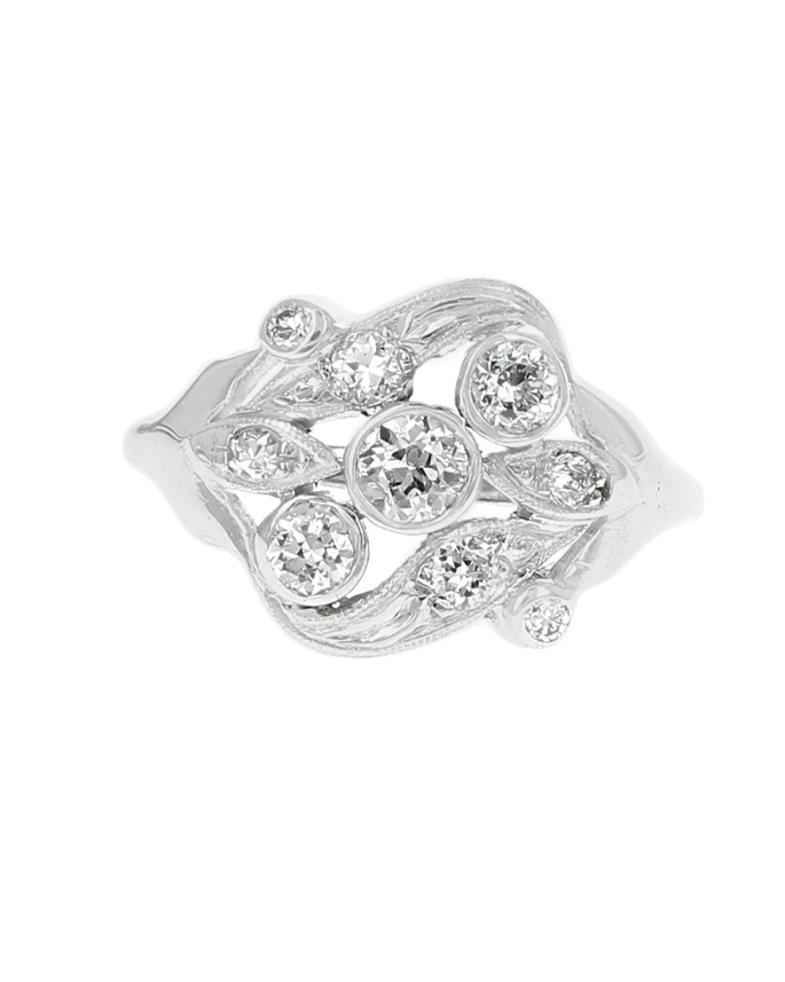 Diamond Open Cut Milgrain Ring in White Gold