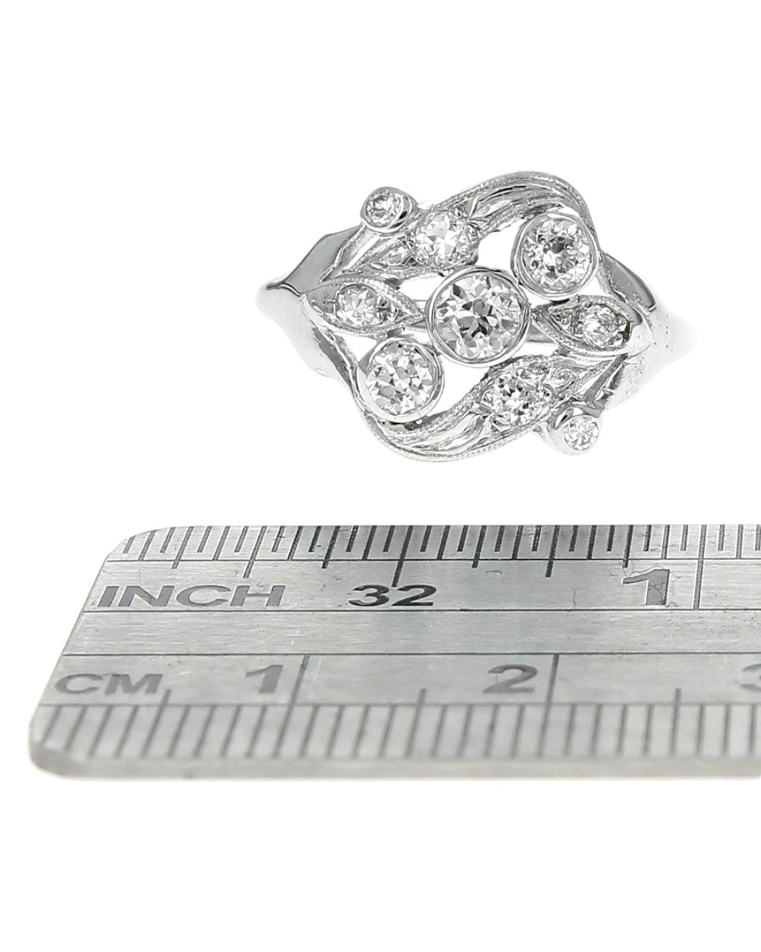 Diamond Open Cut Milgrain Ring in White Gold