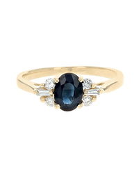 Dark Blue Sapphire and Diamond Accent Ring in Yellow Gold
