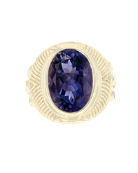 Getlemans Iolite and Diamond Etched Ring