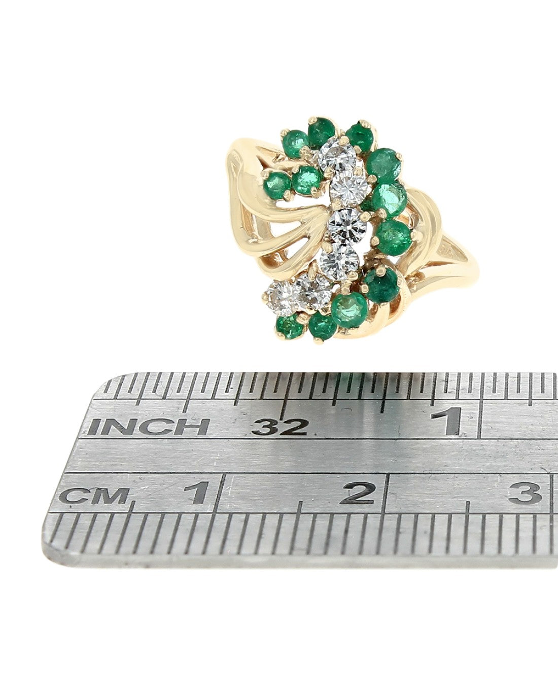 Emerald and Diamond Swirl Ring in Gold