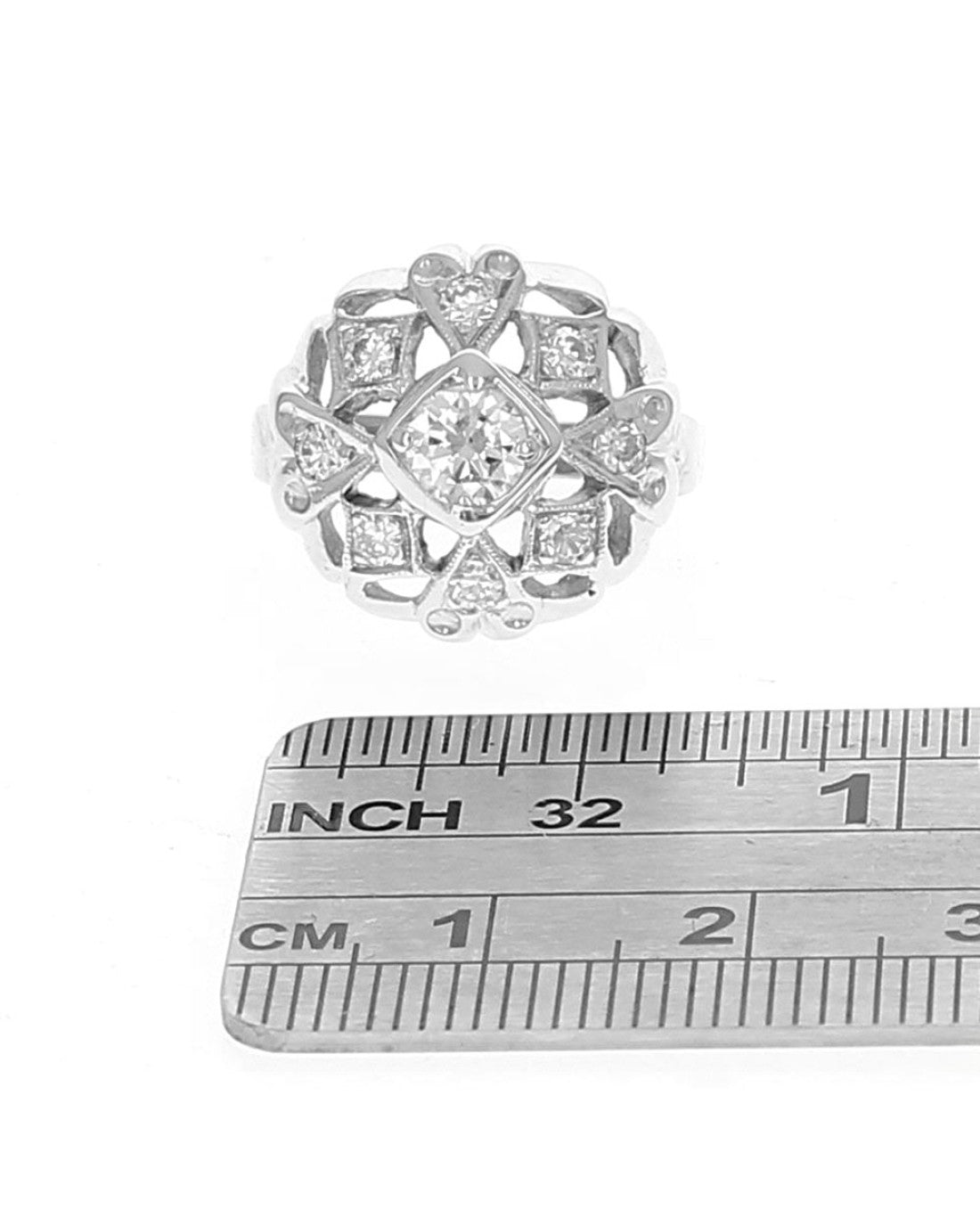Vintage Diamond Open Cut Ring in White Gold