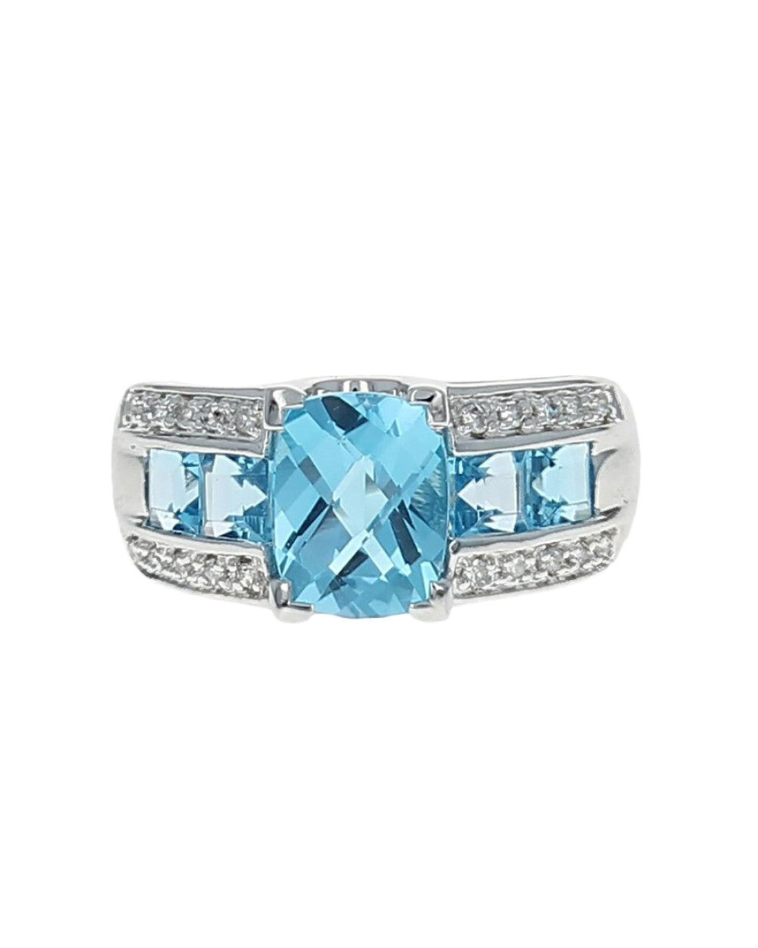 Swiss Blue Topaz and Diamond Ring in White Gold
