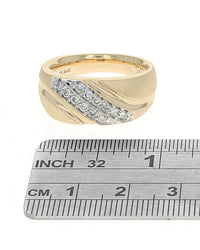 Gentlemen's 2 Row Diamond Fluted Bypass Ring in Yellow Gold
