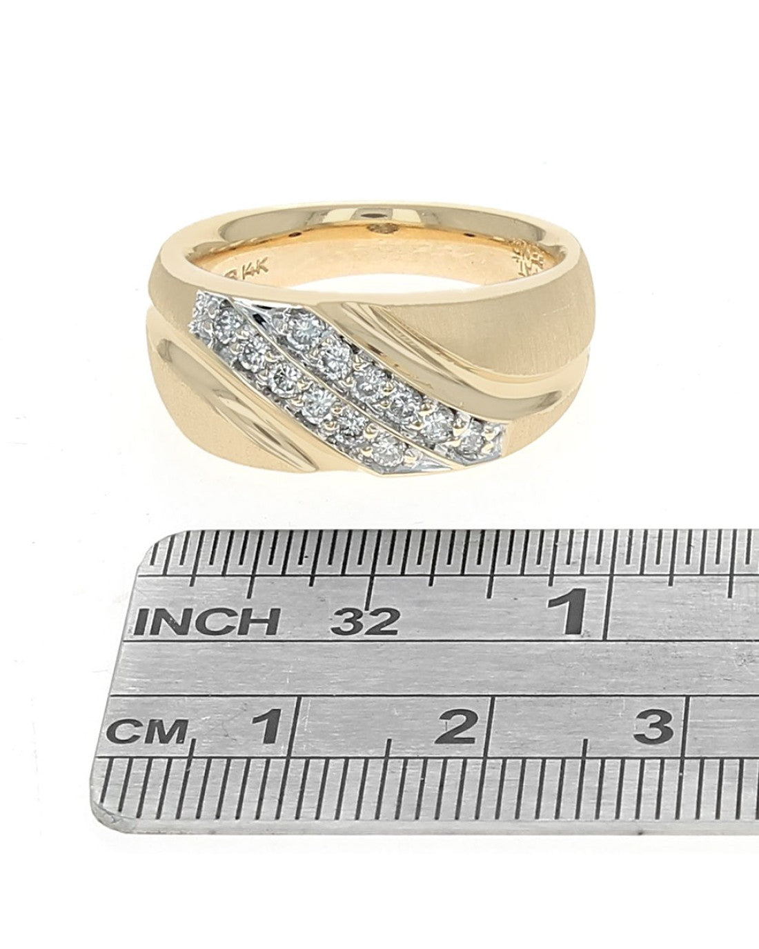 Gentlemen's 2 Row Diamond Fluted Bypass Ring in Yellow Gold