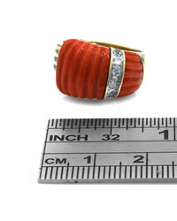 Red Coral and Diamond Accent Ring in Yellow Gold