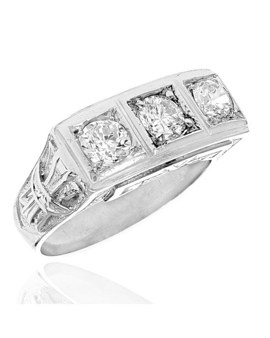 European Diamond Horizontal Vintage Ring