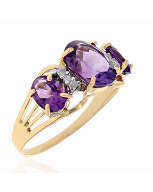 Alternating Amethyst and Diamond Split Shank Ring in Yellow Gold