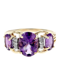 Alternating Amethyst and Diamond Split Shank Ring in Yellow Gold