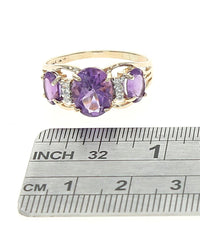 Alternating Amethyst and Diamond Split Shank Ring in Yellow Gold