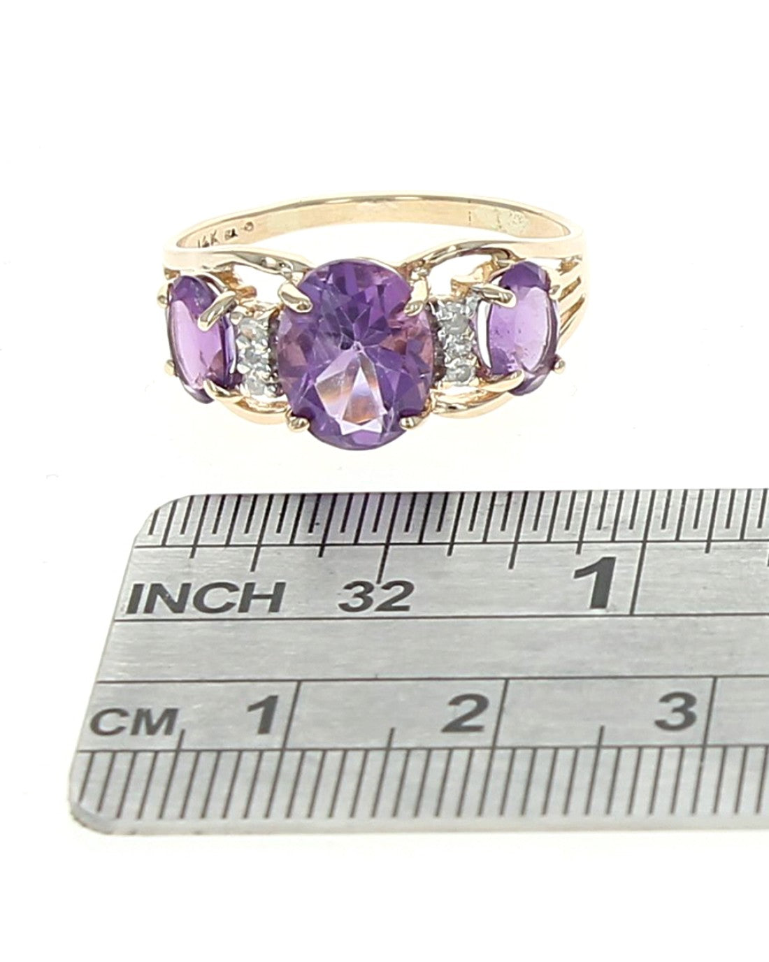 Alternating Amethyst and Diamond Split Shank Ring in Yellow Gold