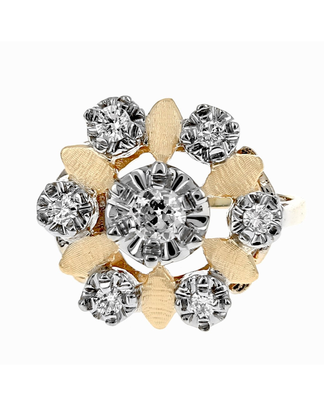 Diamond Open Cut Snowflake Ring in White and Yellow Gold