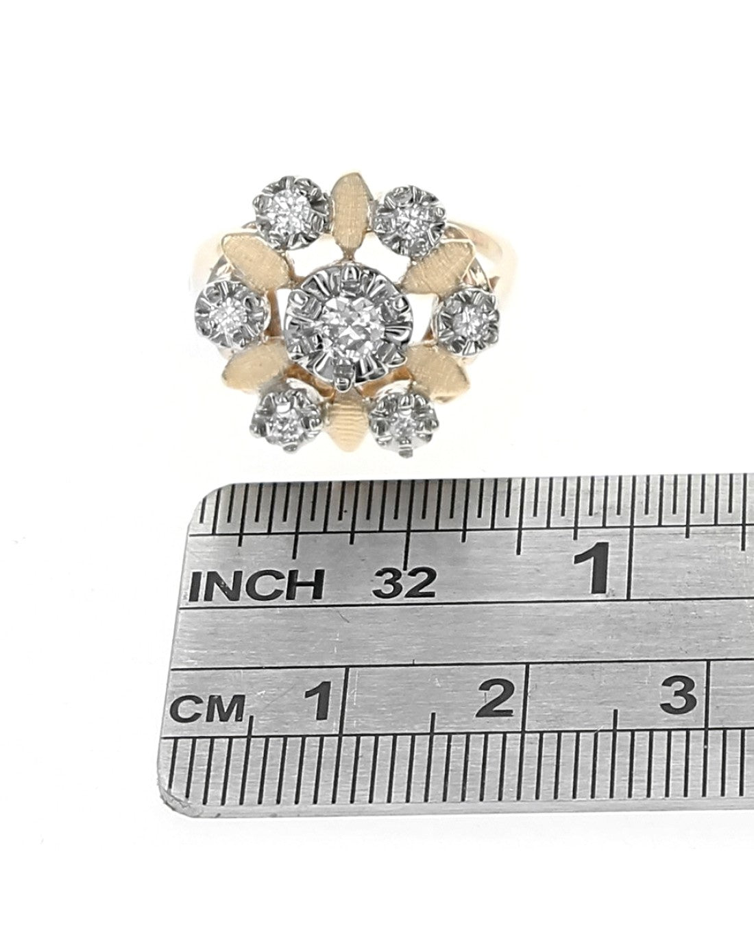 Diamond Open Cut Snowflake Ring in White and Yellow Gold
