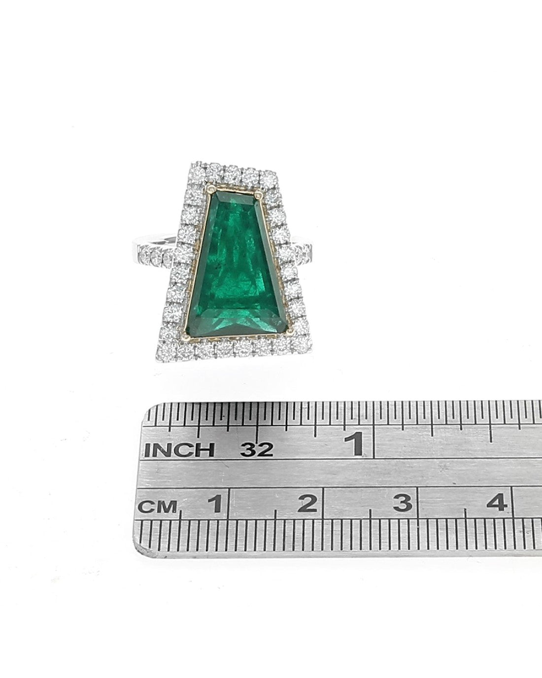 GIA Certified Emerald and Diamond Halo Ring in White and Yellow Gold