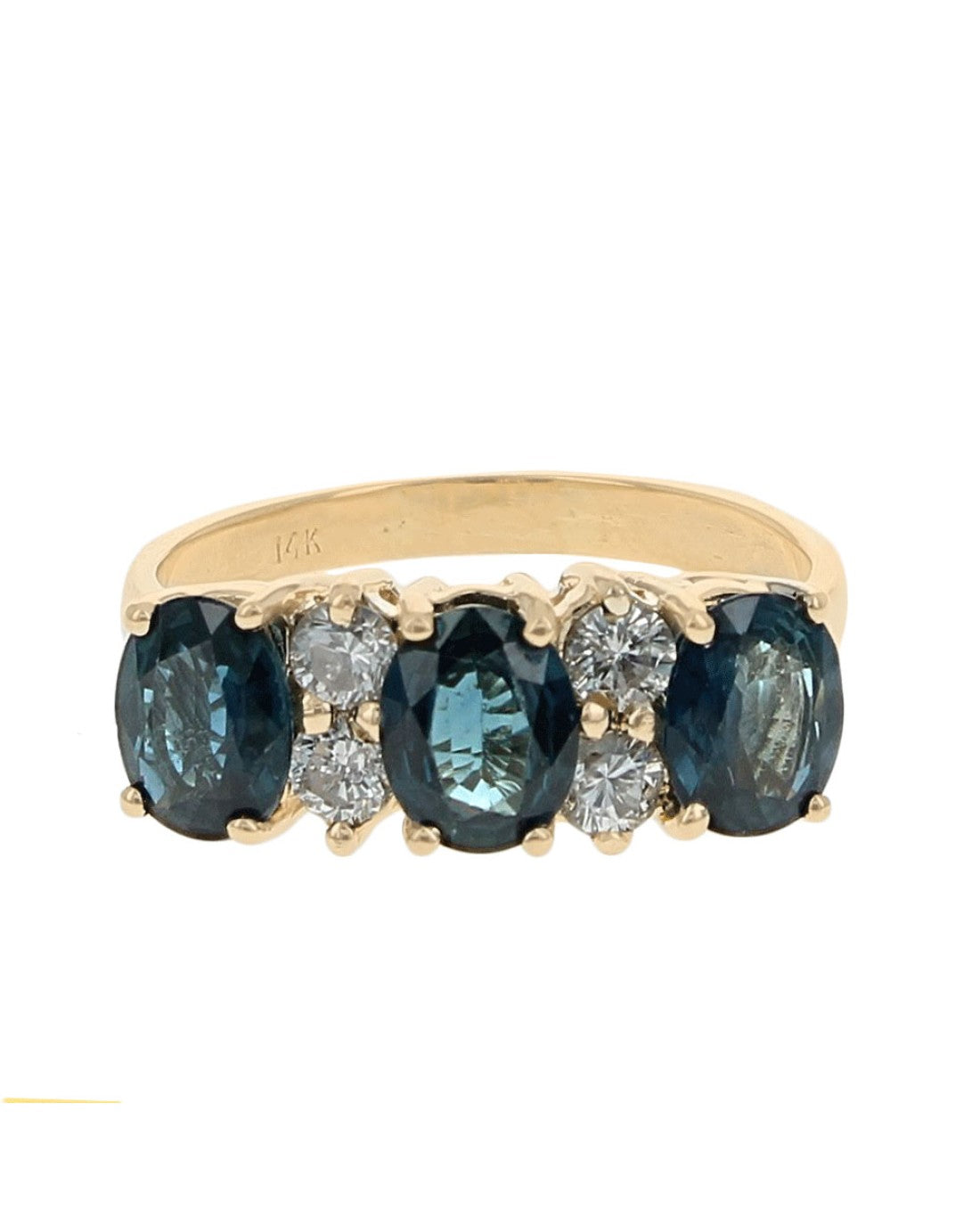 Alternating Dark Blue Sapphire and Diamond Ring in Yellow Gold