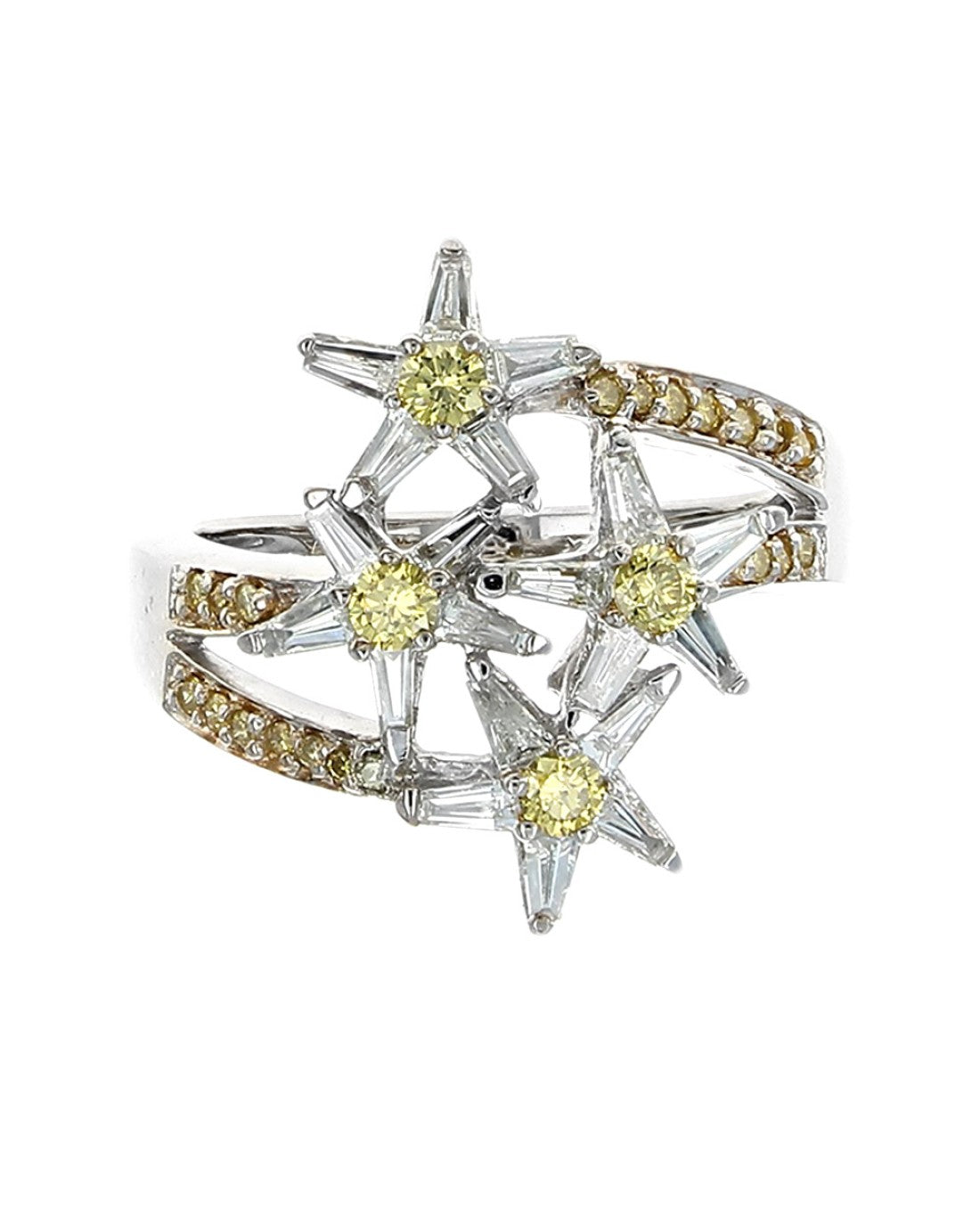 Yellow and White Diamond Stars Ring