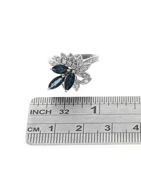 Blue Sapphire and Diamond Foliate Motif Ring in White Gold