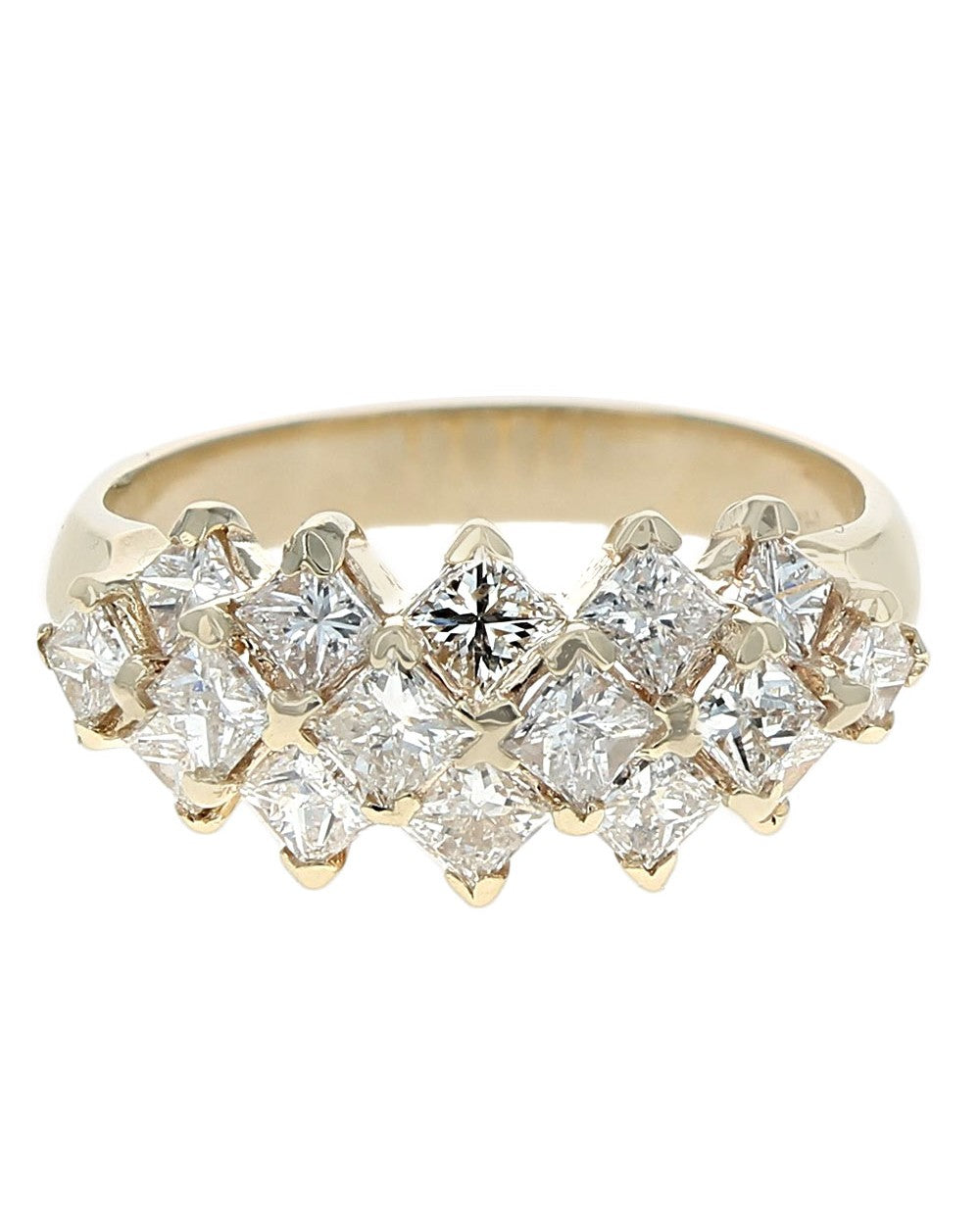 3 Row Princess Cut Ring in Yellow Gold