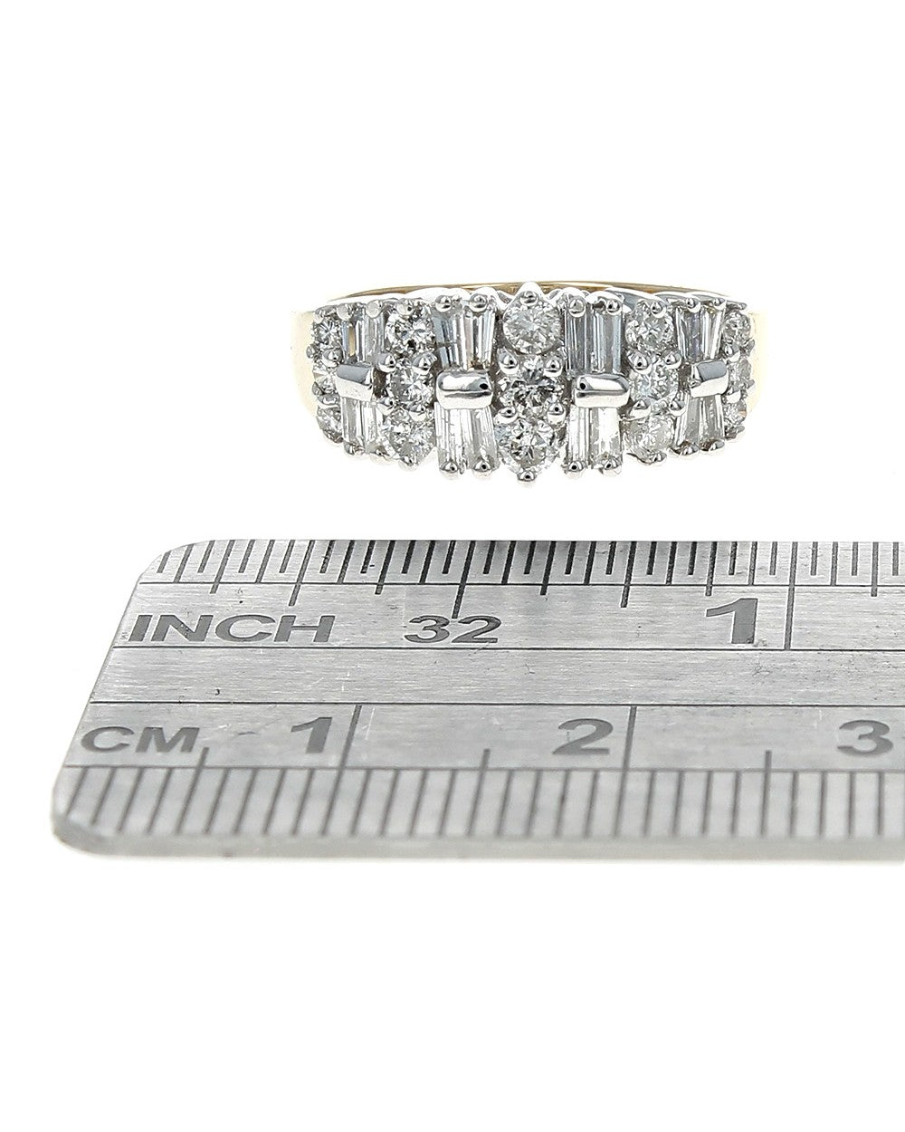 2 Row Alternating Round and Baguette Diamond Ring