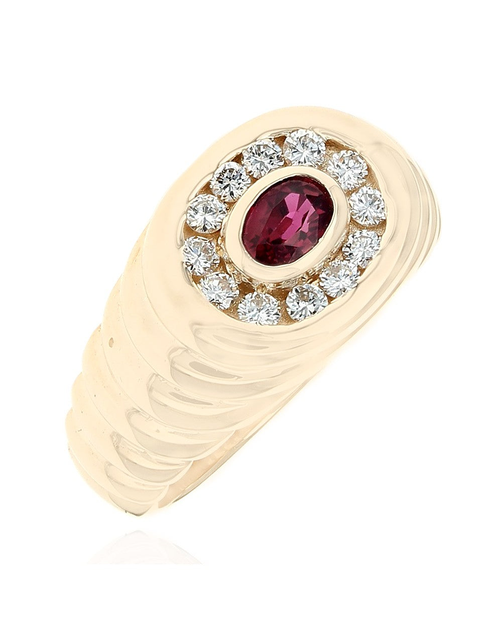 Gentlemans Ruby and Diamond Step Side Ring