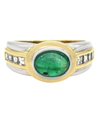 Emerald Cabochon and Diamond Tapered Ring