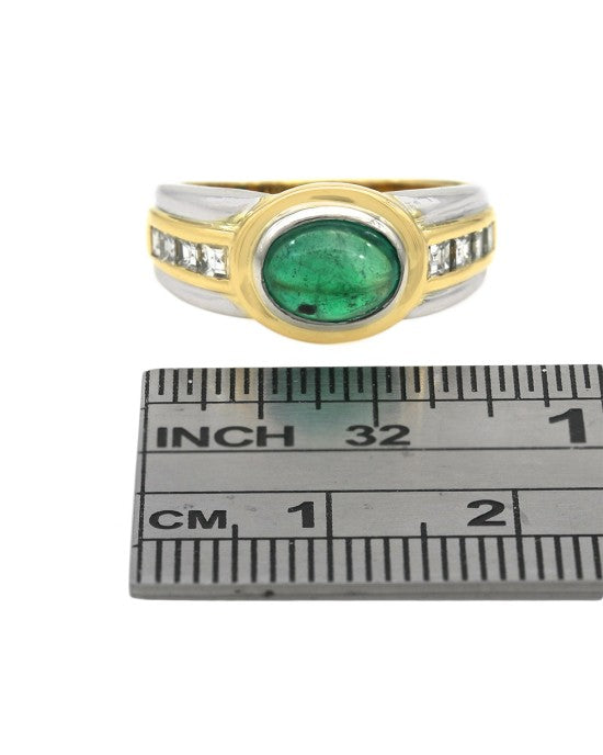 Emerald Cabochon and Diamond Tapered Ring