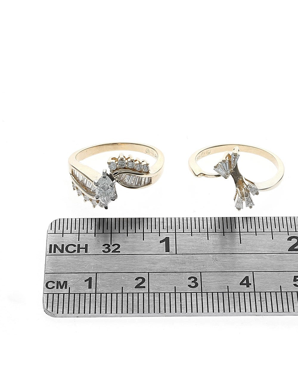 Mixed Diamond Bypass Wedding Set in White and Yellow Gold