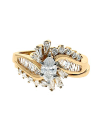 Mixed Diamond Bypass Wedding Set in White and Yellow Gold