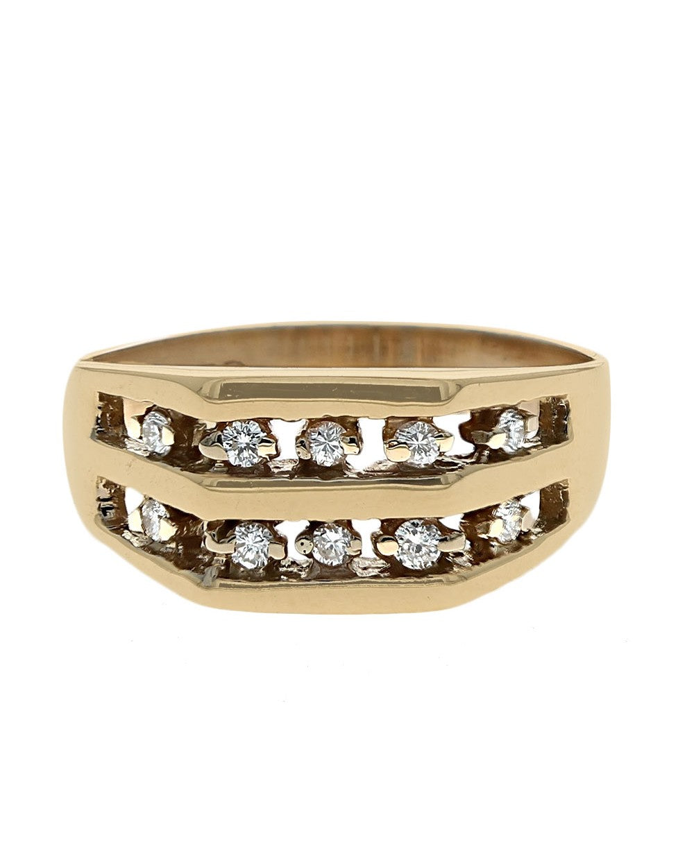 Two Row Diamond Open Cut Ring in Yellow Gold