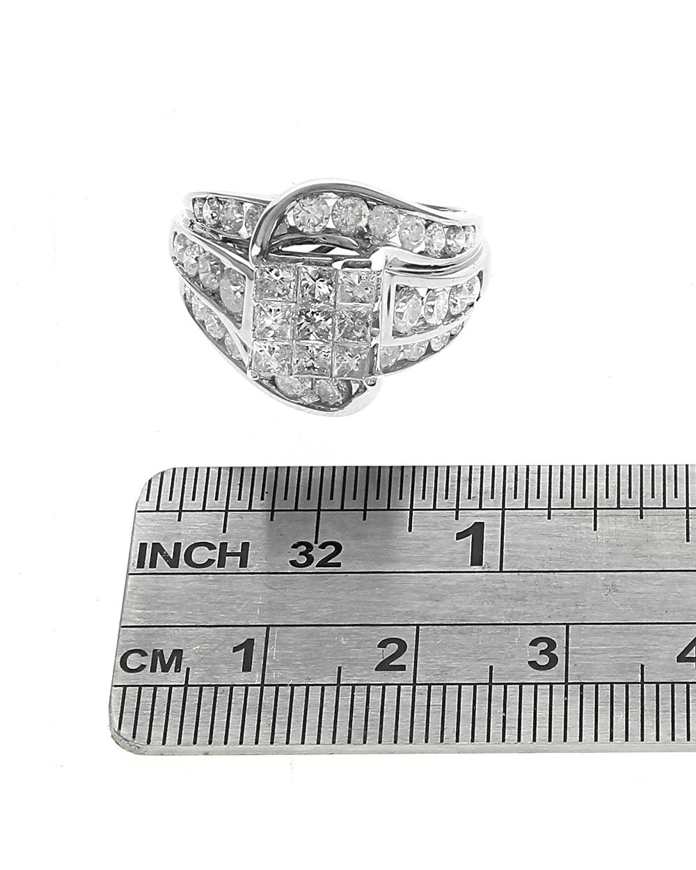 3 Row Diamond Bypass Ring in White Gold