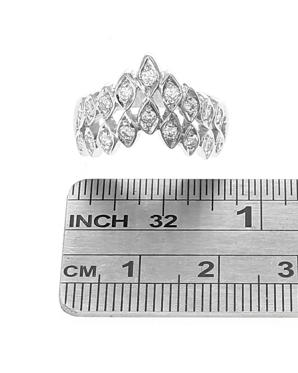 Two Row Diamond Open Cut Chevron Ring in White Gold