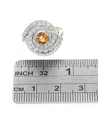 Orange Sapphire and Diamond Swirl Split Shank Ring in White and Yellow Gold