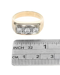 Gentlemen's Three Stone Diamond Ring in White and Yellow Gold