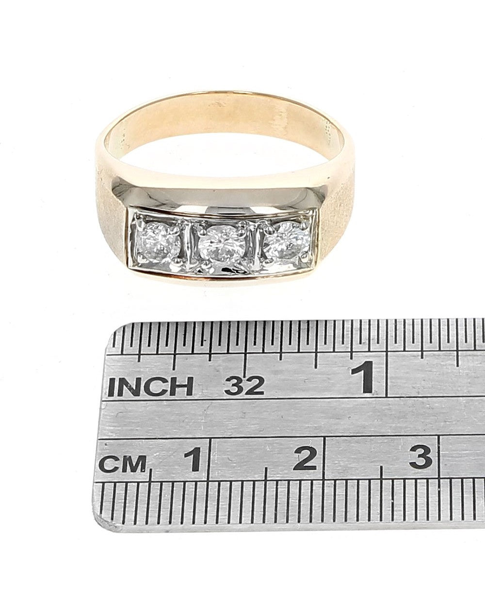 Gentlemen's Three Stone Diamond Ring in White and Yellow Gold