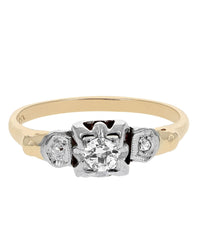 Vintage Diamond Engagement Ring in White and Yellow Gold