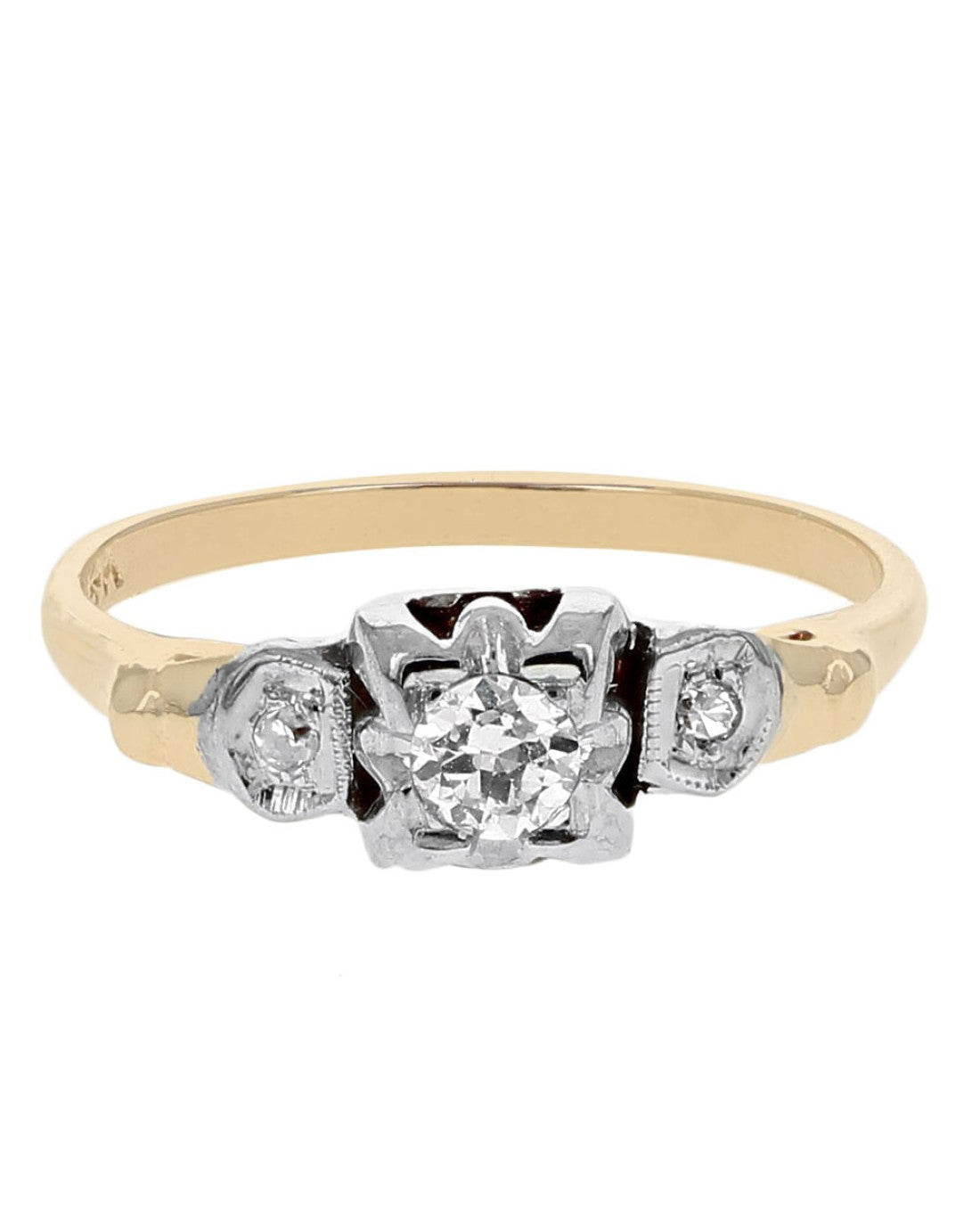 Vintage Diamond Engagement Ring in White and Yellow Gold