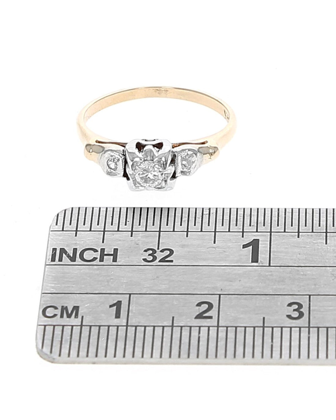 Vintage Diamond Engagement Ring in White and Yellow Gold
