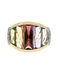 Multi Gemstone Tapered Ring in Yellow Gold