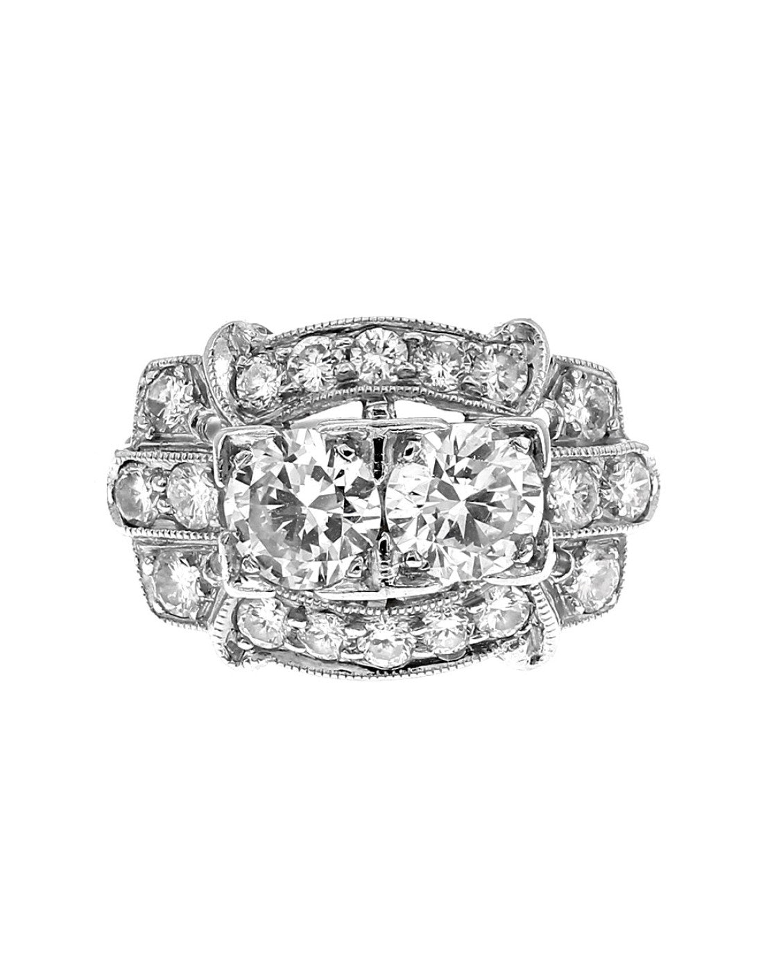 Vintage Diamond Open Cut Milgrain Ring in Yellow Gold and Platinum
