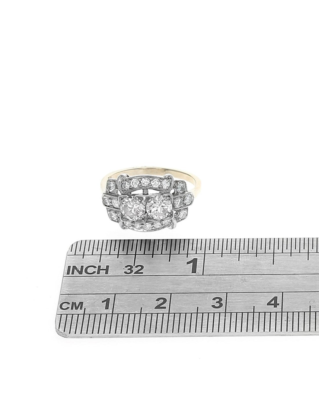 Vintage Diamond Open Cut Milgrain Ring in Yellow Gold and Platinum