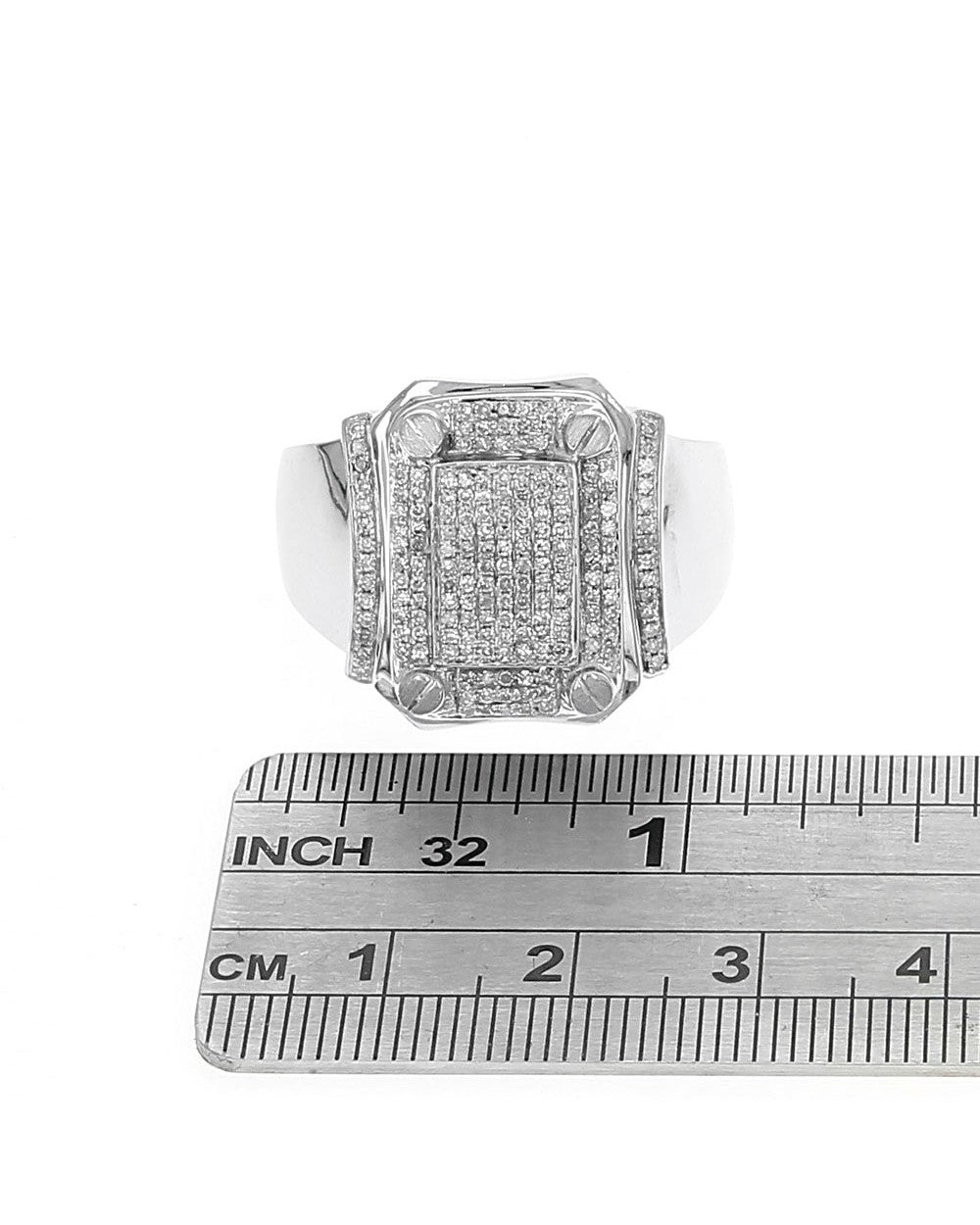 Gentlemen's Diamond Screw Accent Ring in White Gold
