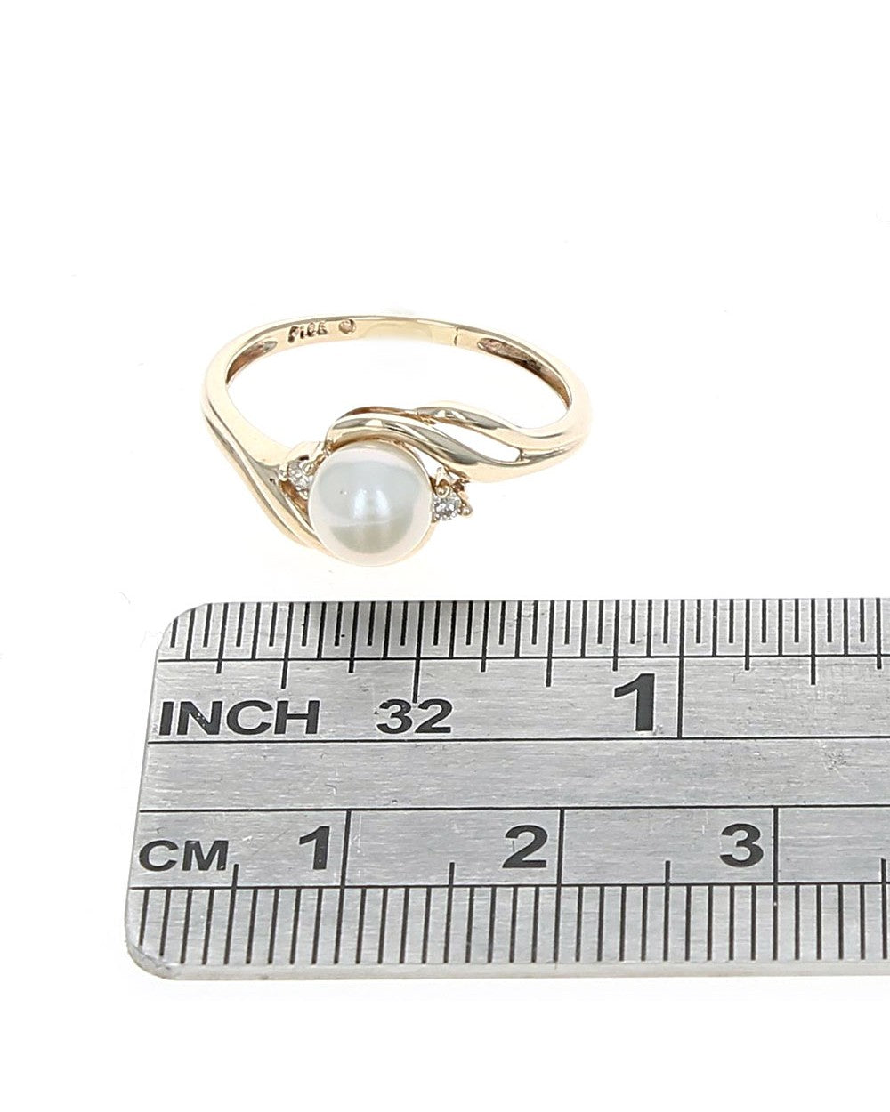Pearl and Diamond Bypass Ring in Yellow Gold