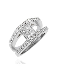 Princess and Round Diamond Split Shank Ring