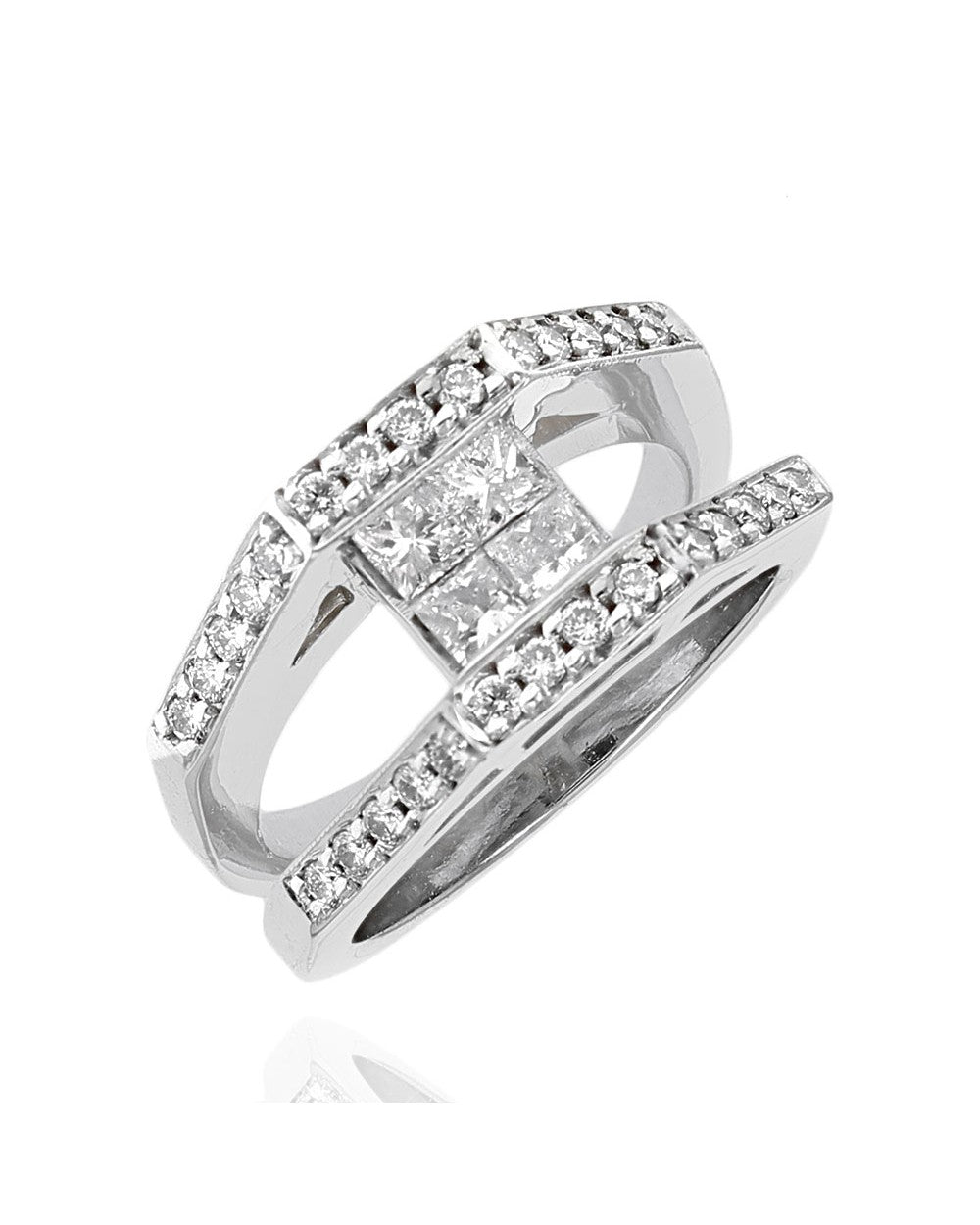 Princess and Round Diamond Split Shank Ring