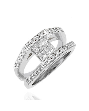 Princess and Round Diamond Split Shank Ring